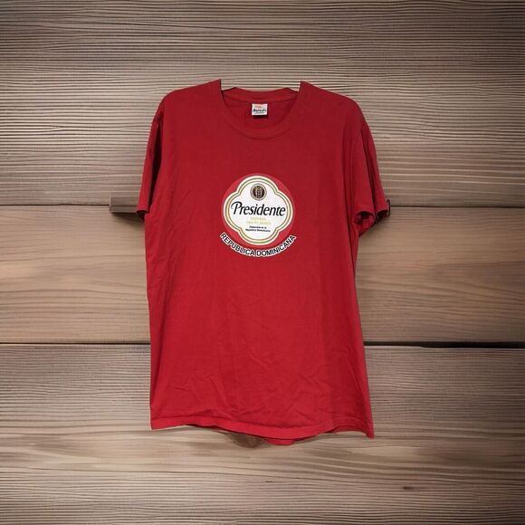 Presidente Cerveza Beer T-Shirt L Red Republica Dominicana Logo Cotton Aremar - Picture 1 of 6